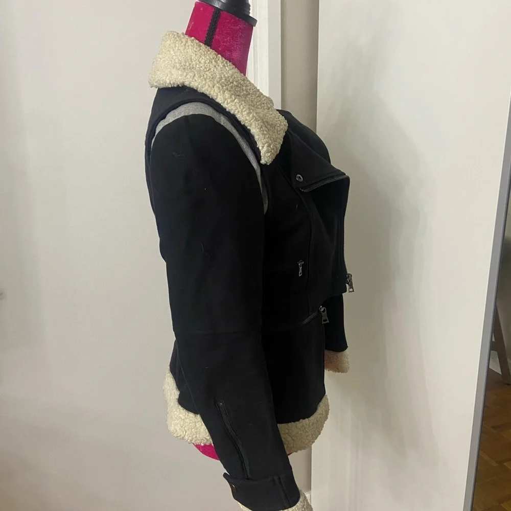 Bcbg black wool moto shearling jacket XS - Picture 5 of 7